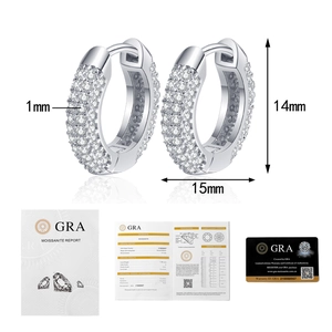 Detailed size chart of S925 moissanite hoop earrings with official GRA certificates