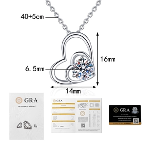 Detail of s925 silver heart necklace with 1.0ct moissanite and GRA certificate