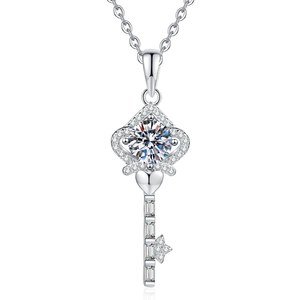 S925 sterling silver crown key necklace with heart detail and sparkling moissanite stone