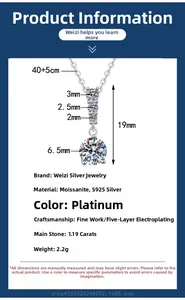 Macro detail of S925 sterling silver moissanite pendant with 1.19ct stone and dimensions