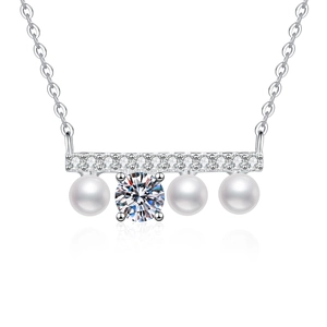 Collier en argent sterling S925 avec diamants moissanite et pendentifs en perles chic