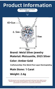 Détail du collier cerise en moissanite 1ct en argent S925 avec les dimensions