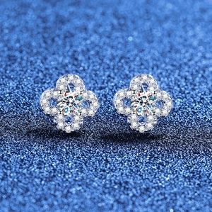 S925 Sterling Silver Clover Stud Earrings With Moissanite Inlay Round Cut Elegant Flower Design Fashion Jewelry For Women