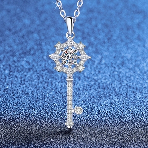 925 Sterling Silver Moissanite Key Pendant Necklace Eight Pointed Star Sparkly Stone Fashion Jewelry For Women