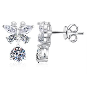 Boucles d'oreilles papillon en argent S925 avec pierres marquises et perles