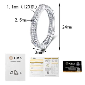 Detailed view of silver moissanite full eternity ring with GRA certificate and dimensions