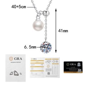 S925 sterling silver necklace with pearl and moissanite pendant including GRA certificate