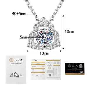 Detailed view of s925 silver flower necklace with GRA certificate and 1ct moissanite stone