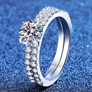 925 Sterling Silver Moissanite Ring Set Luxury Inlaid Pave Engagement Wedding Band Stackable Jewelry With GRA Certificate For Women Gift