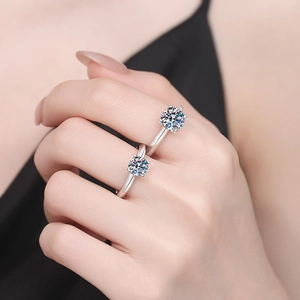 Classic S925 sterling silver ring with two round moissanite stones in four-claw setting
