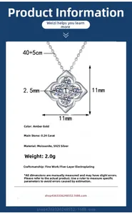Detailed specs of S925 silver four-leaf clover moissanite pendant necklace with 2.0g weight