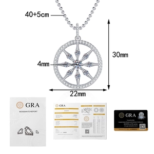 Detailed view of S925 silver moissanite starburst pendant with size and GRA certificate