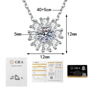 Moissanite sunflower pendant with dimensions and GRA certificate of authenticity