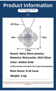 Detail of s925 silver clover pendant showing 13mm size and 0.3ct moissanite gemstone
