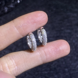 Sparkling S925 silver moissanite hoop earrings with pavé setting for women