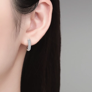 Sparkling S925 sterling silver hoop earrings with full moissanite micro-pave setting