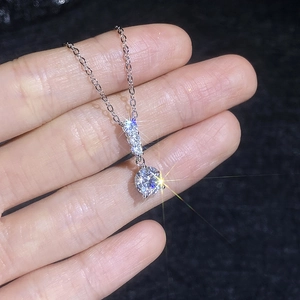 Elegant S925 sterling silver moissanite pendant necklace with three accent stones