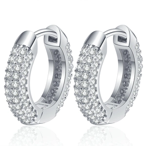 Classic S925 sterling silver huggie earrings with full pavé moissanite setting