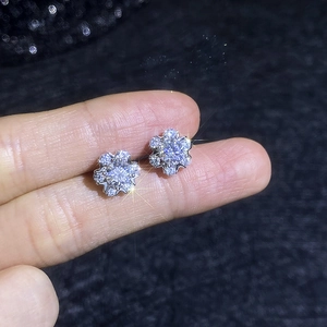 Sparkling S925 sterling silver snowflake moissanite stud earrings shown in close-up