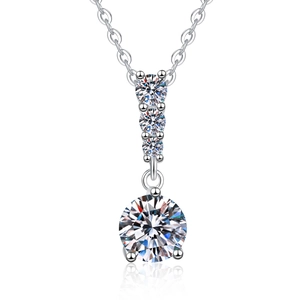S925 sterling silver moissanite necklace with four-stone vertical pendant and cross chain