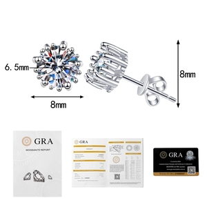 S925 sterling silver moissanite stud earrings with GRA certificate and size dimensions