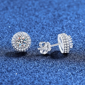 Luxury 925 Sterling Silver 1.0ct Round Moissanite Halo Stud Earrings With GRA Certificate For Women Elegant Fine Jewelry