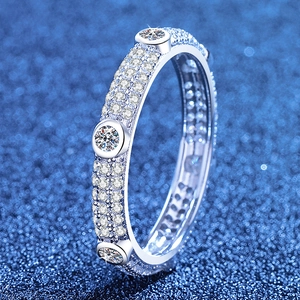 Sparkling S925 sterling silver moissanite full eternity ring with micro-pave setting
