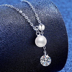Moissanite Artificial Pearl Pendant Necklace 925 Sterling Silver Y-Shape Tassel Minimalist Elegant Jewelry Accessories For Women