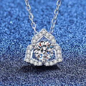 S925 Sterling Silver Moissanite Flower Pendant Necklace Women Korean Style Floral Rose Jewelry Sparkling Stone Necklace