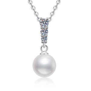 Collier classique en argent 925 avec une grande perle blanche et pendentif zircon