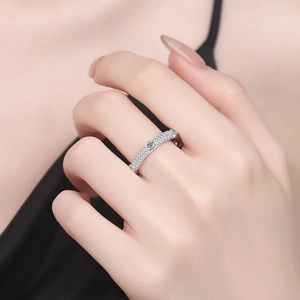 Minimalist S925 sterling silver moissanite eternity ring with pave-set shimmering crystals