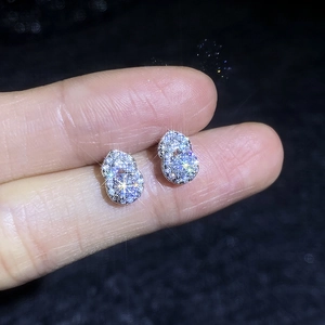 Sparkling silver gourd-shaped moissanite stud earrings with pave set diamonds