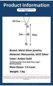 Spécifications détaillées du collier à pendentif moissanite en argent S925 en forme de Y