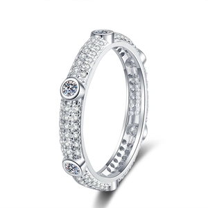 Minimalist S925 sterling silver moissanite ring with pavé diamonds and bezel settings