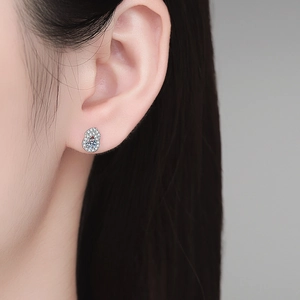 Elegant 925 sterling silver gourd stud earrings with sparkling moissanite stones