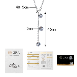 Détails du collier en argent S925 moissanite avec chaîne de 40+5cm et certificat GRA