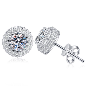 Elegant S925 sterling silver moissanite stud earrings featuring a round halo cluster design