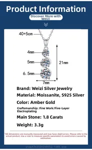 Detailed size chart showing S925 sterling silver moissanite three-stone pendant dimensions