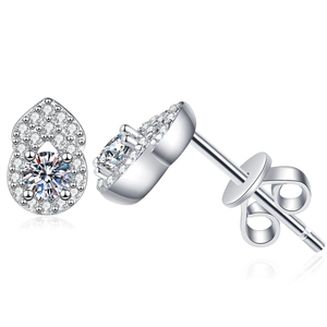 Gourd-shaped S925 sterling silver stud earrings with moissanite pave and center stone
