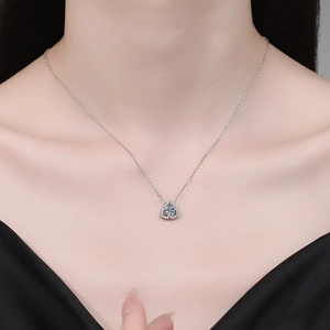 S925 sterling silver heart-shaped moissanite necklace on female model neck
