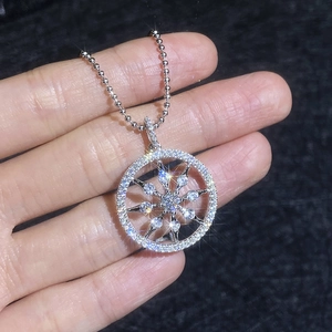 S925 sterling silver moissanite compass necklace with starburst pendant on beaded chain