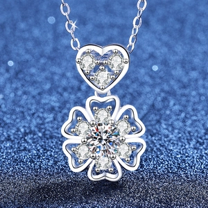 S925 Sterling Silver Moissanite Pendant Necklace Elegant Heart Snowflake Shape Clavicle Chain Jewelry Gift For Women
