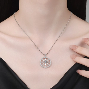 S925 sterling silver compass star pendant necklace with moissanite on a fine bead chain
