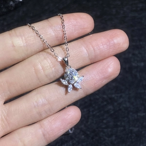 Elegant S925 sterling silver lotus necklace with moissanite flower pendant and silver chain