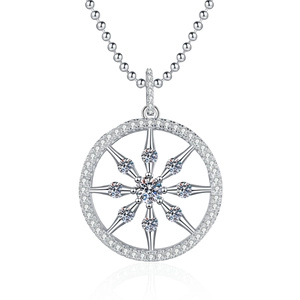 S925 sterling silver compass star moissanite necklace with round beaded chain and pendant