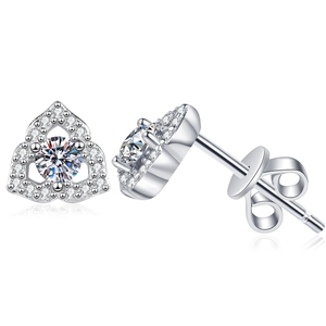 S925 Sterling Silver Heart Stud Earrings with Moissanite stone and diamond halo