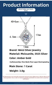 Detail specifications of 1 carat moissanite rhombus necklace in s925 silver finish