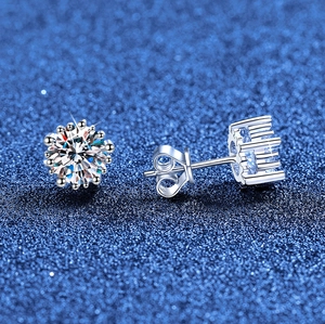 S925 Sterling Silver Moissanite Stud Earrings Geometric Round Brilliant Cut Sparkling Jewelry Gift For Women Simple Luxury