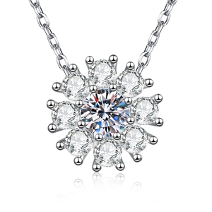 Moissanite sunflower pendant necklace in S925 sterling silver with brilliant round stones