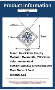 Dettagli su dimensioni e materiali della collana con pendente quadrato moissanite